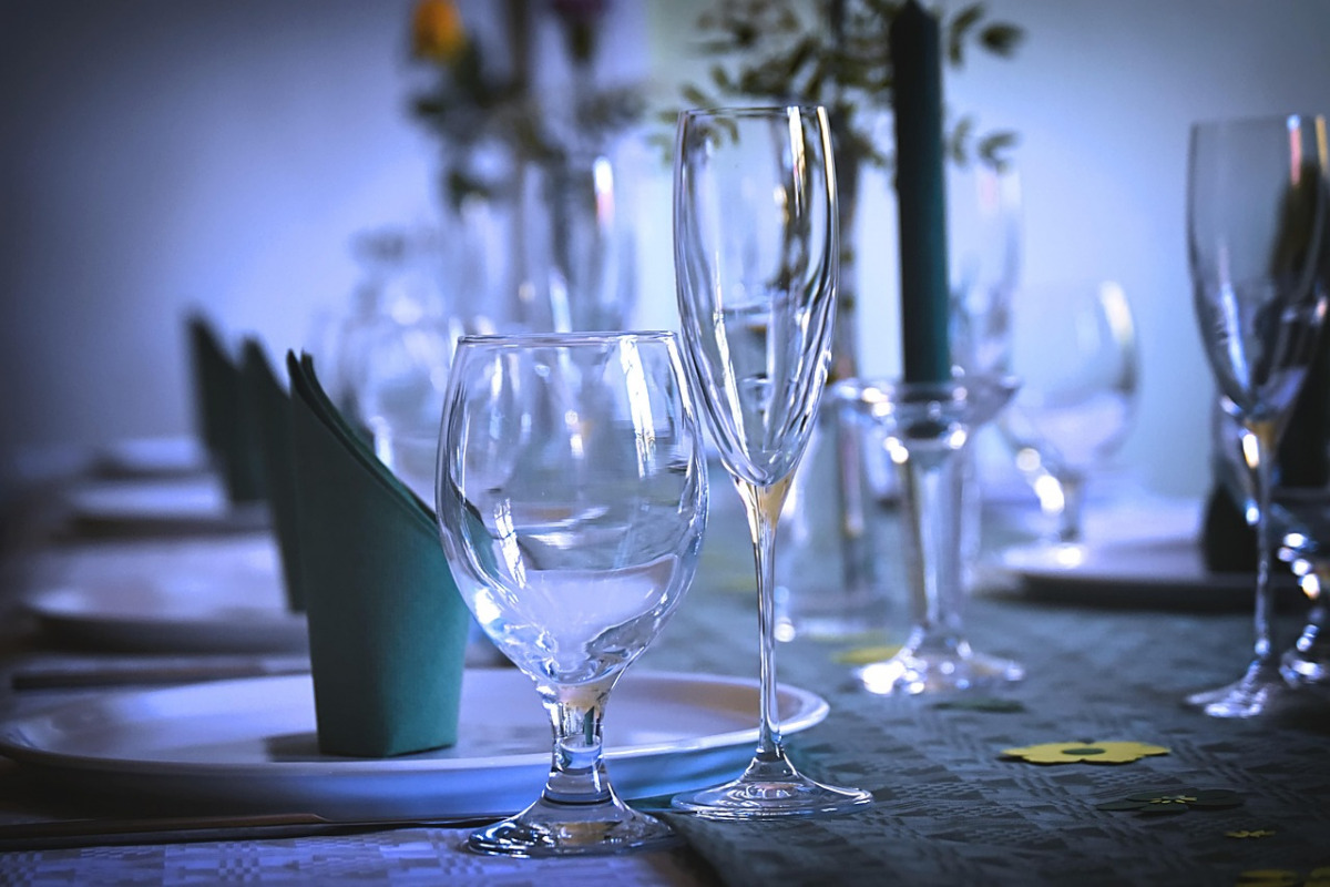 Elegant chef's table dining setup